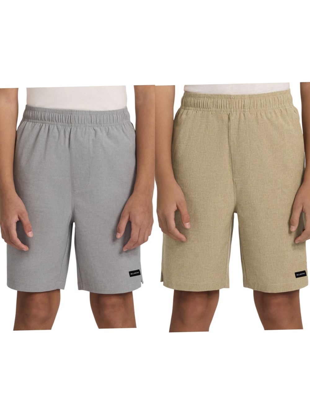 (2) New Billabong Youth Hybrid Short Boy's Elastic Pull-On Shorts Gray Tan Large